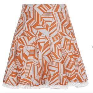Chloe Lace trimmed pleated printed silk mini skirt orange size 6